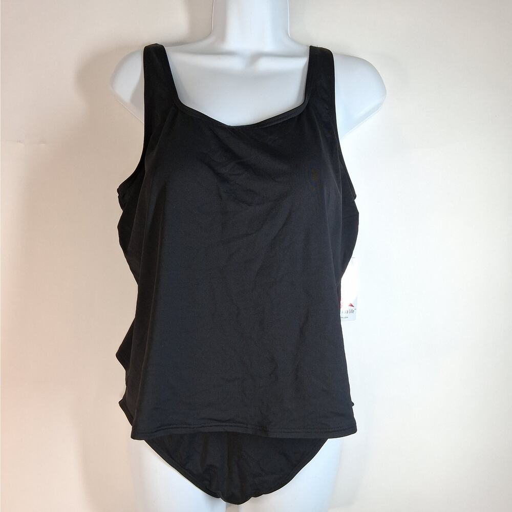 Lands' End Skirted One Piece Swimsuit Women's Size 12 Black Adjustable Strap NWT